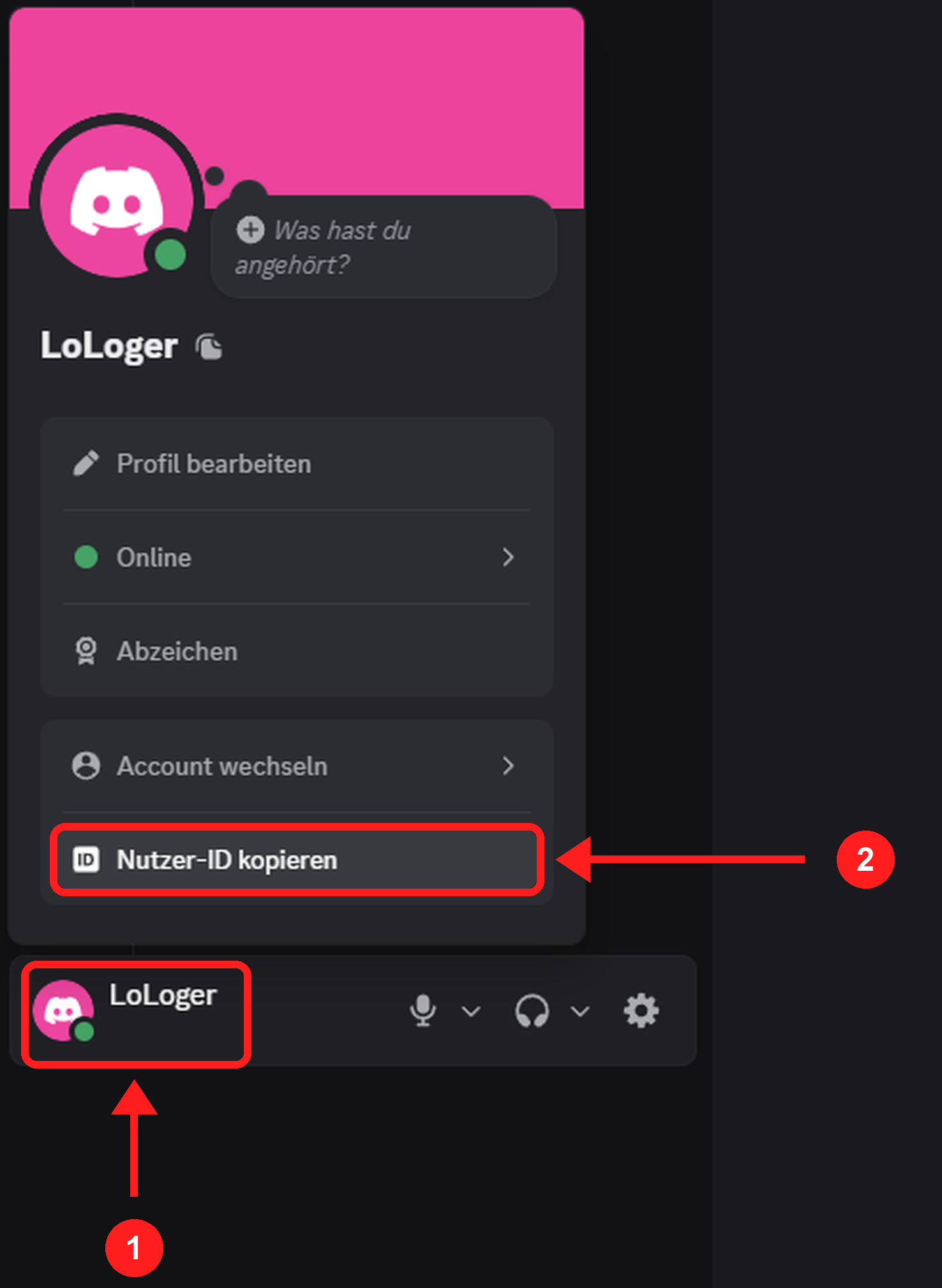 Discord: im Profil unten „Nutzer-ID kopieren“ anklicken